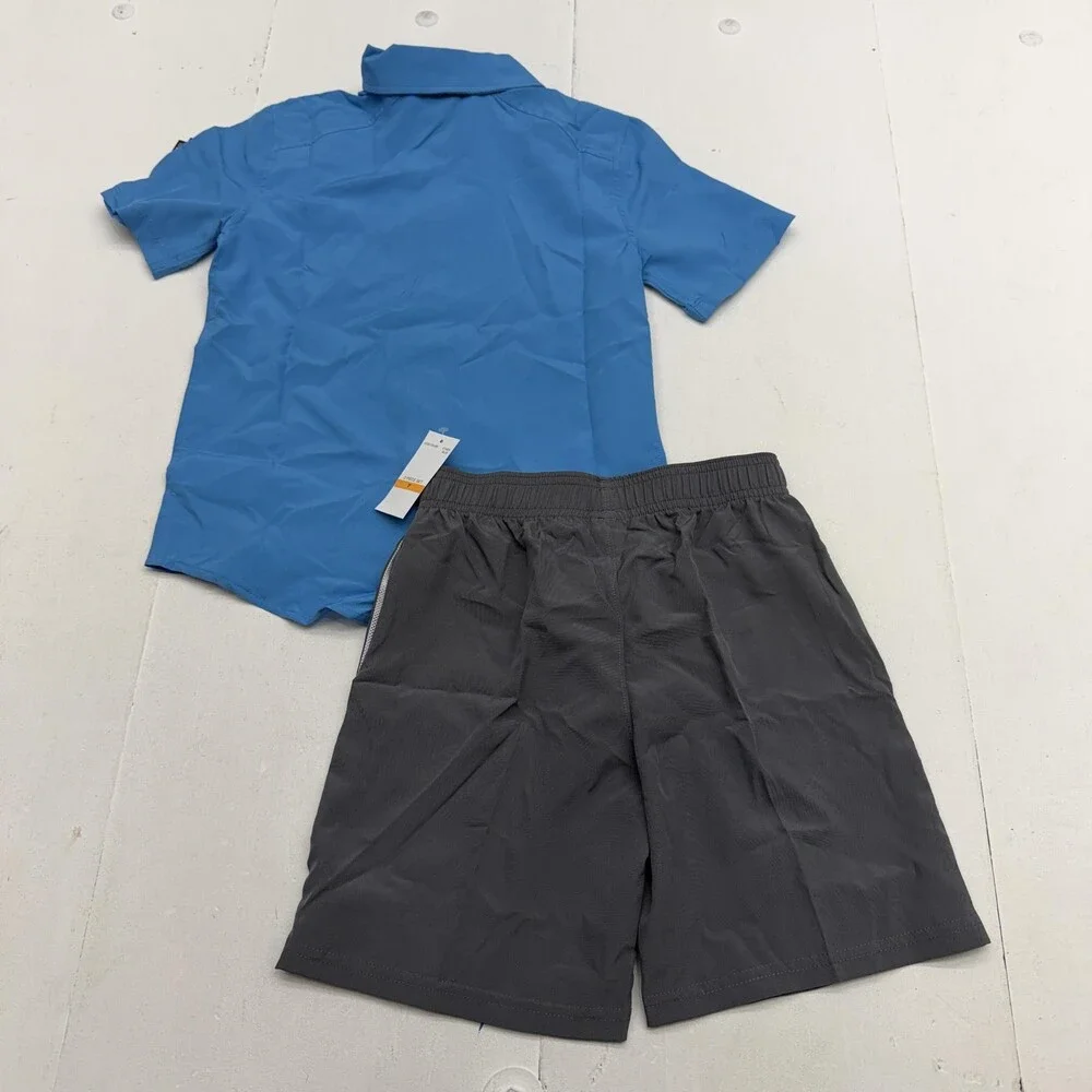 Under Armour Shirt Shorts Set Boys 7 Blue Gray Collared Button 2 Piece Outfit